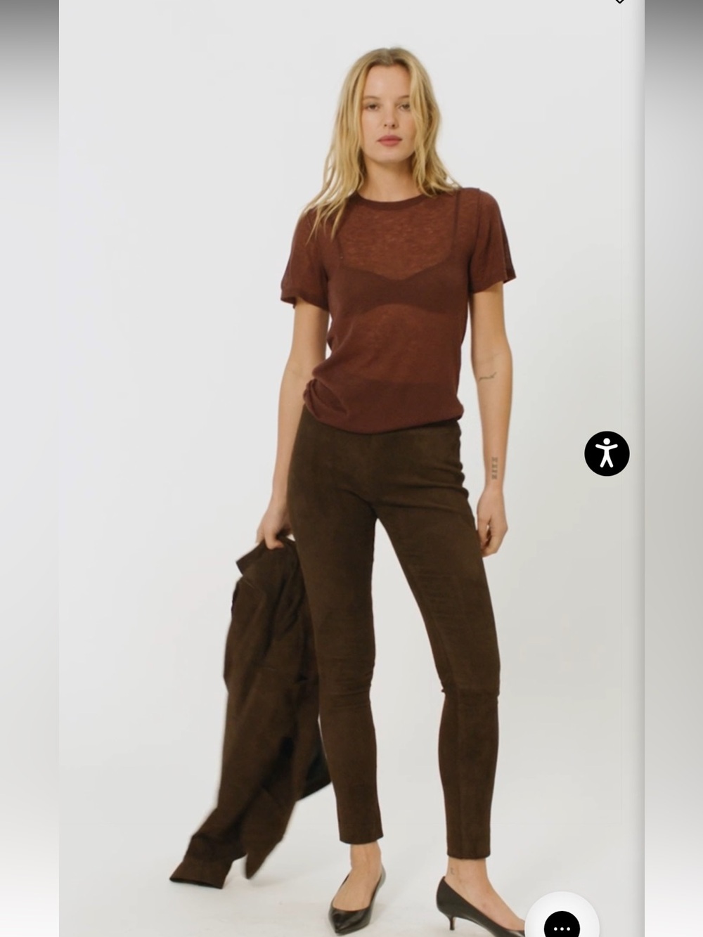 SPRWMN chocolate genuine suede leggings/ skinny leg pants small - Picture 12 of 12